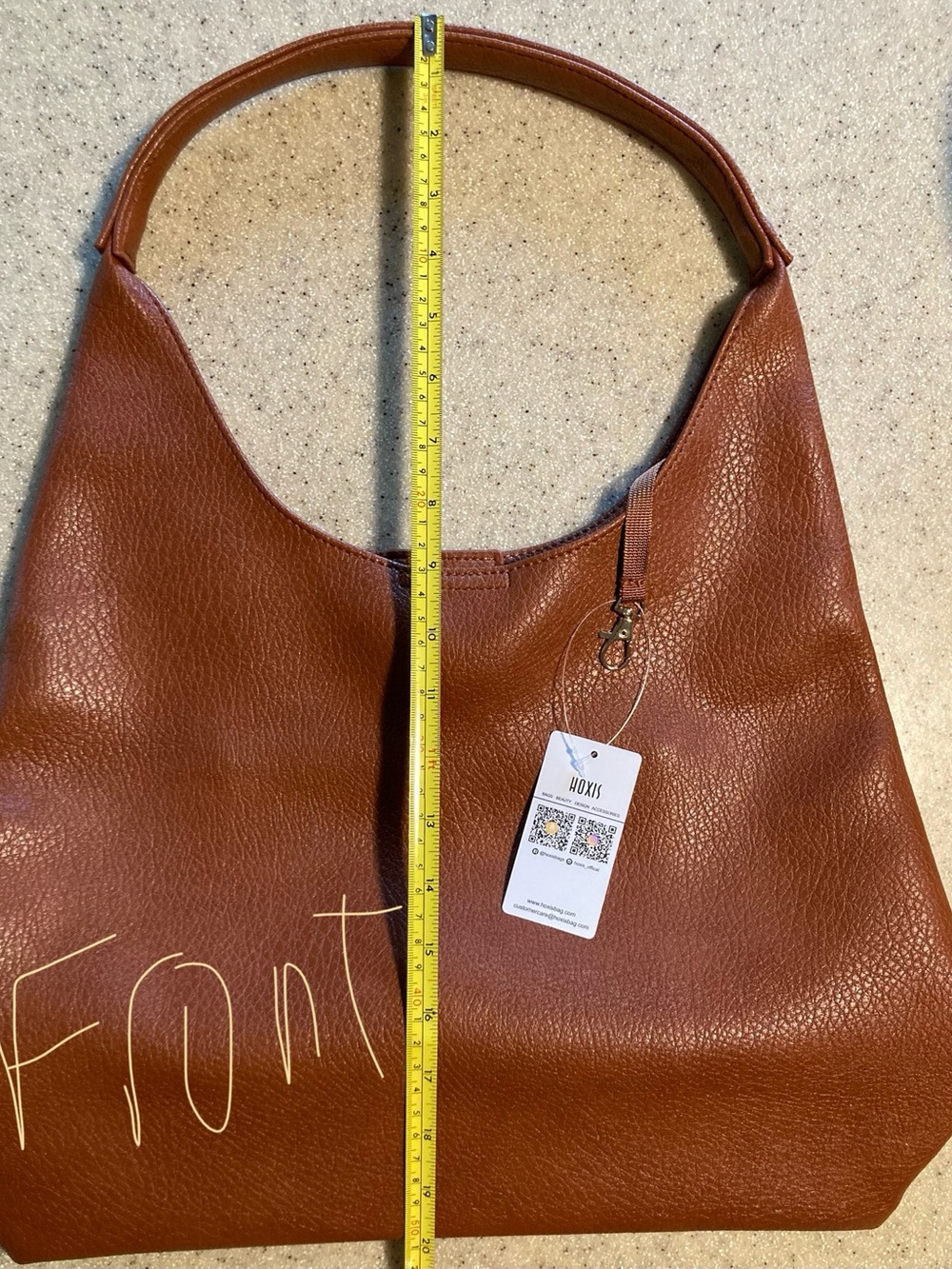 Structured Tan Leather Shoulder Hobo Bag - Picture 2 of 7